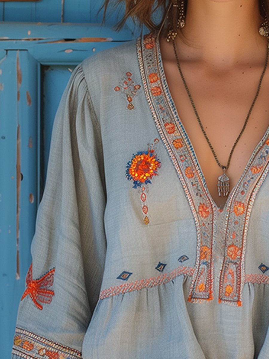 Blouse Bohème Azur | Broderies Authentiques & Esprit Libre