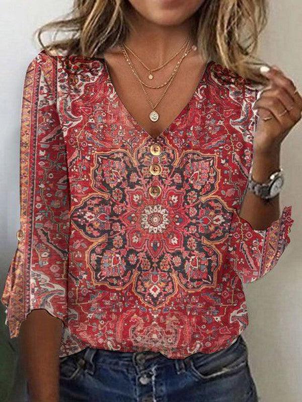 Blouse Orientale Rubis | Motifs Bohèmes & Éclat Authentique