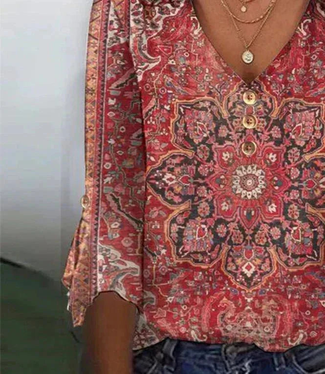 Blouse Orientale Rubis | Motifs Bohèmes & Éclat Authentique