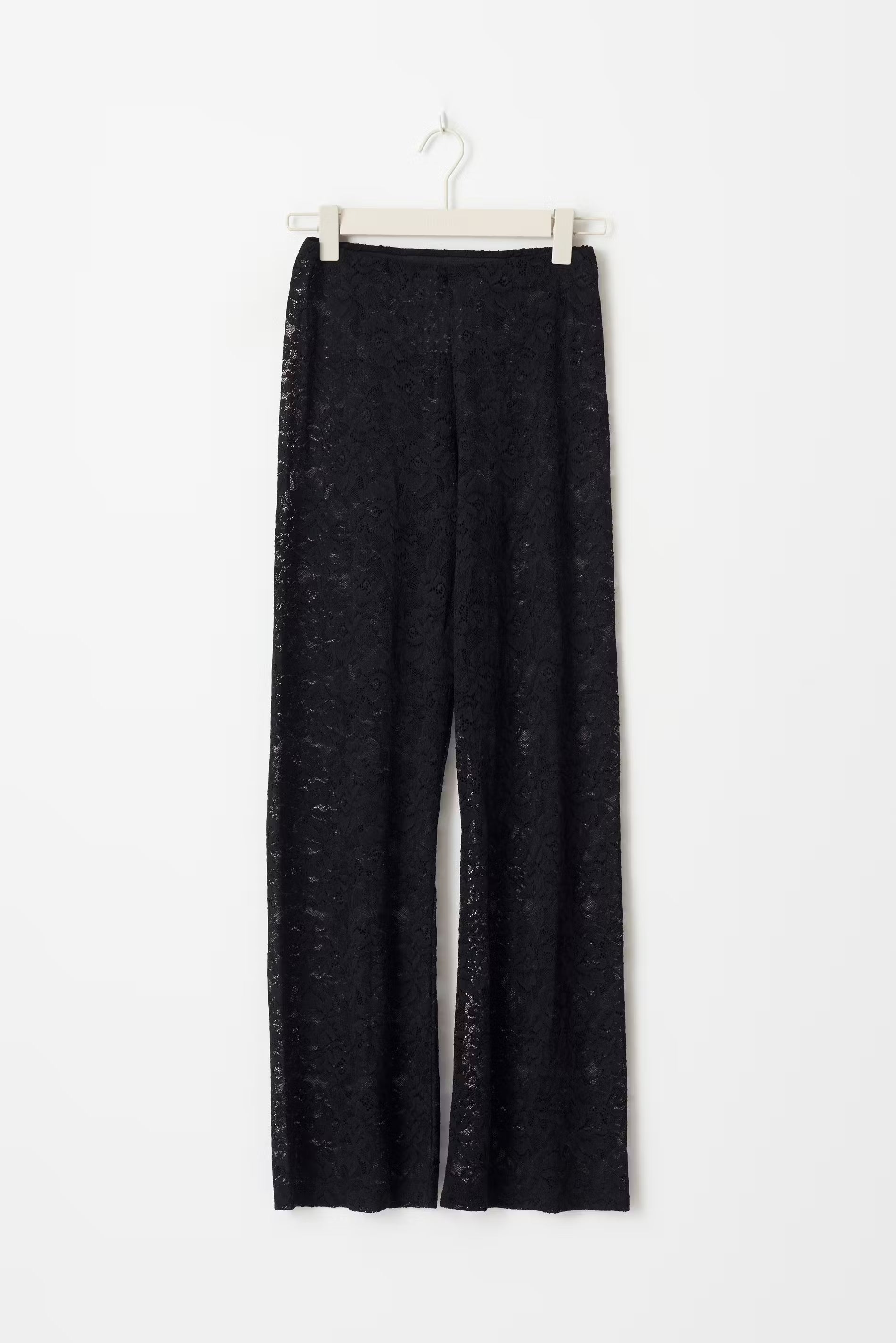 Pantalon en Dentelle Noire | Taille Haute | Coupe Évasée Glamour
