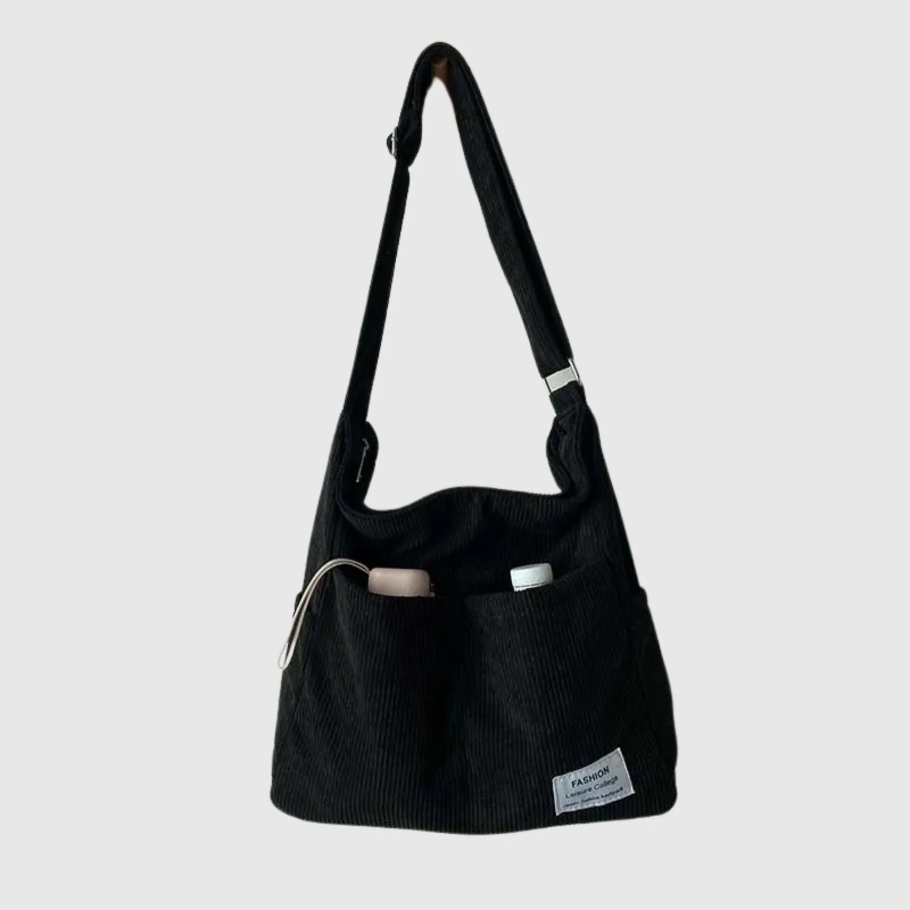 Casual Tendre | Sac Cabas en Velours Côtelé avec Porte-Clé Ourson