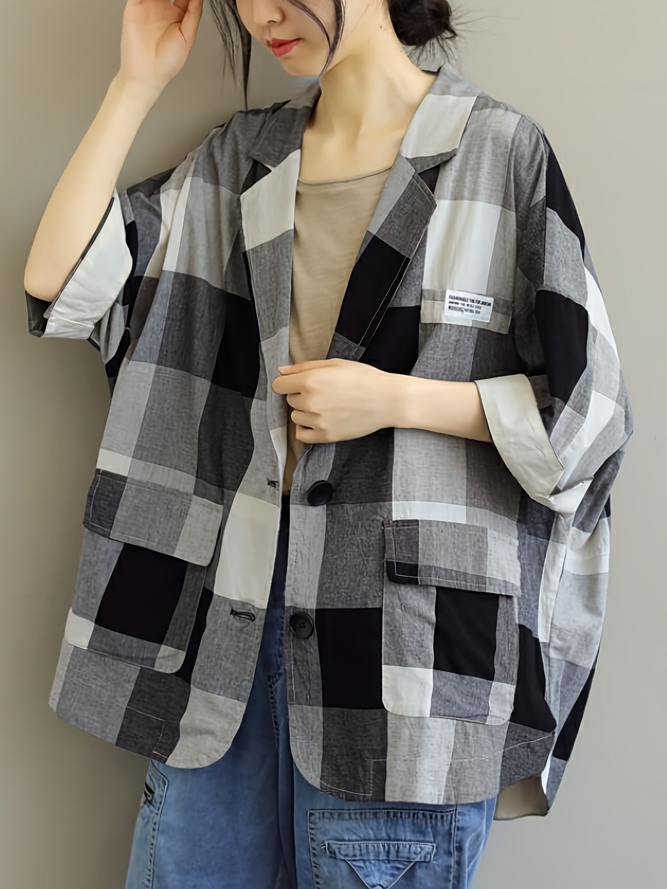 Carrés Déstructurés | Veste Oversize à Motif Patchwork