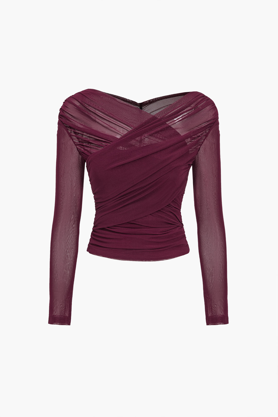 Top Croisé en Tulle | Élégance Drapée et Manches Longues