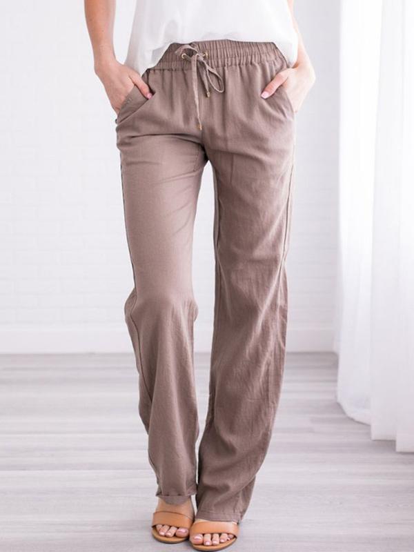 Pantalon Droit | Lin Léger | Taille Élastique & Cordon
