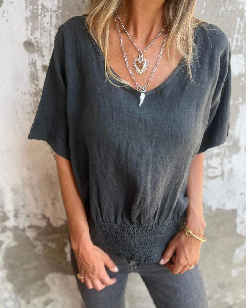 Top Décontracté à Col V | Confort et Style Minimaliste