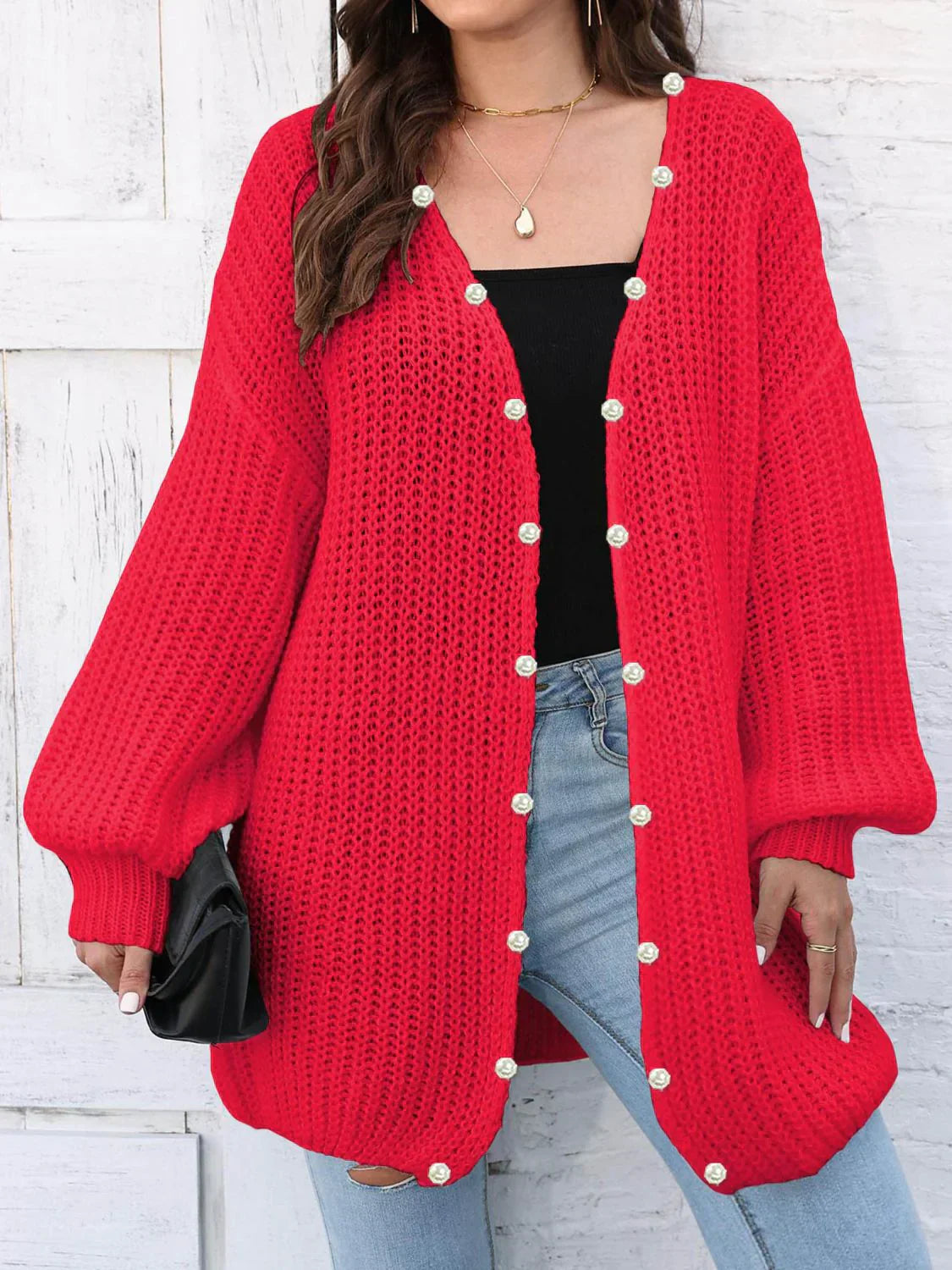 Cardigan Long | Maille Élégante | Boutons Perle & Confort