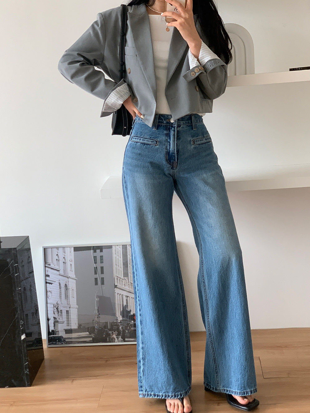 Jean Taille Haute Évasé | Silhouette Allongée et Style Vintage