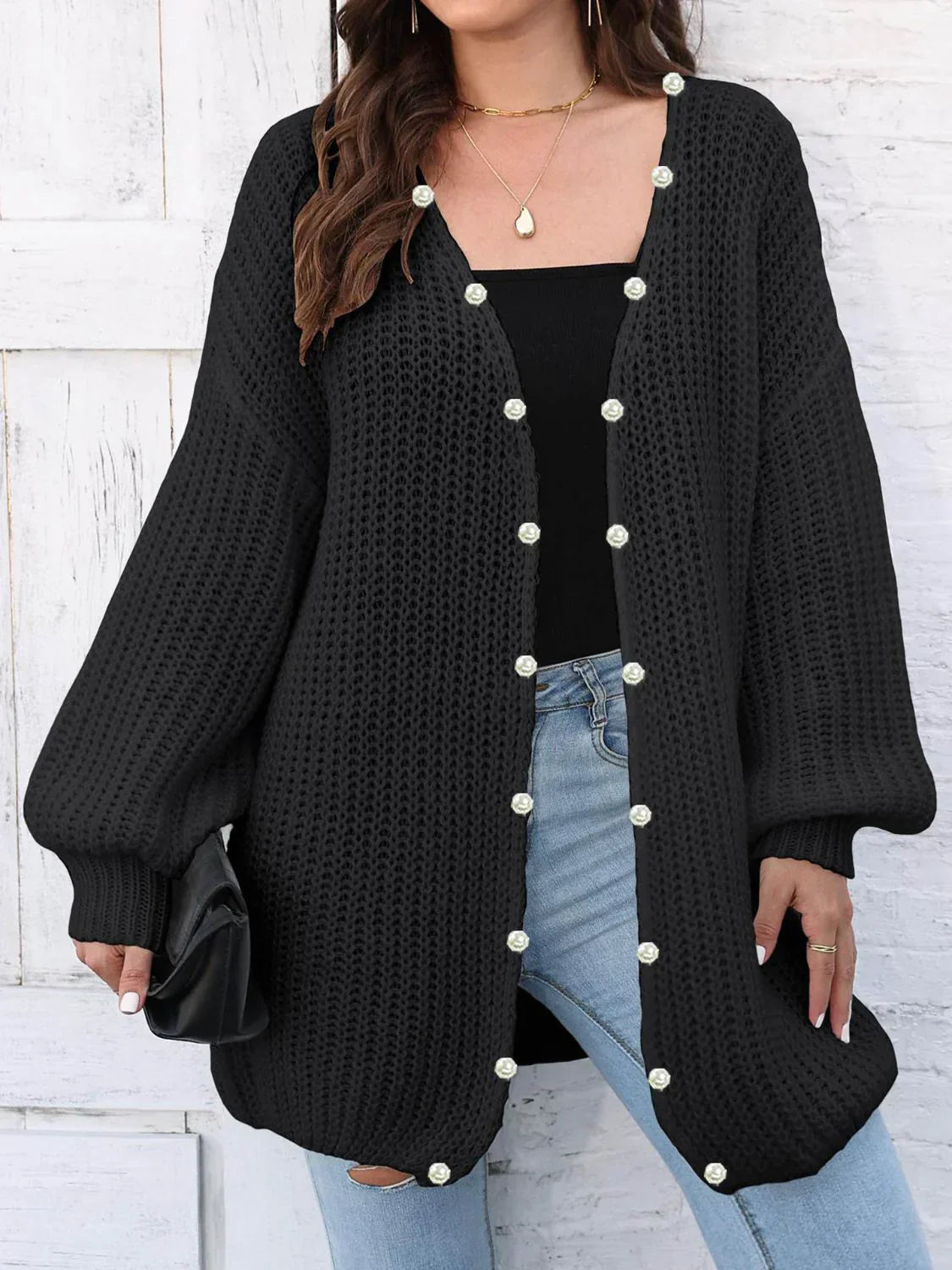 Cardigan Long | Maille Élégante | Boutons Perle & Confort