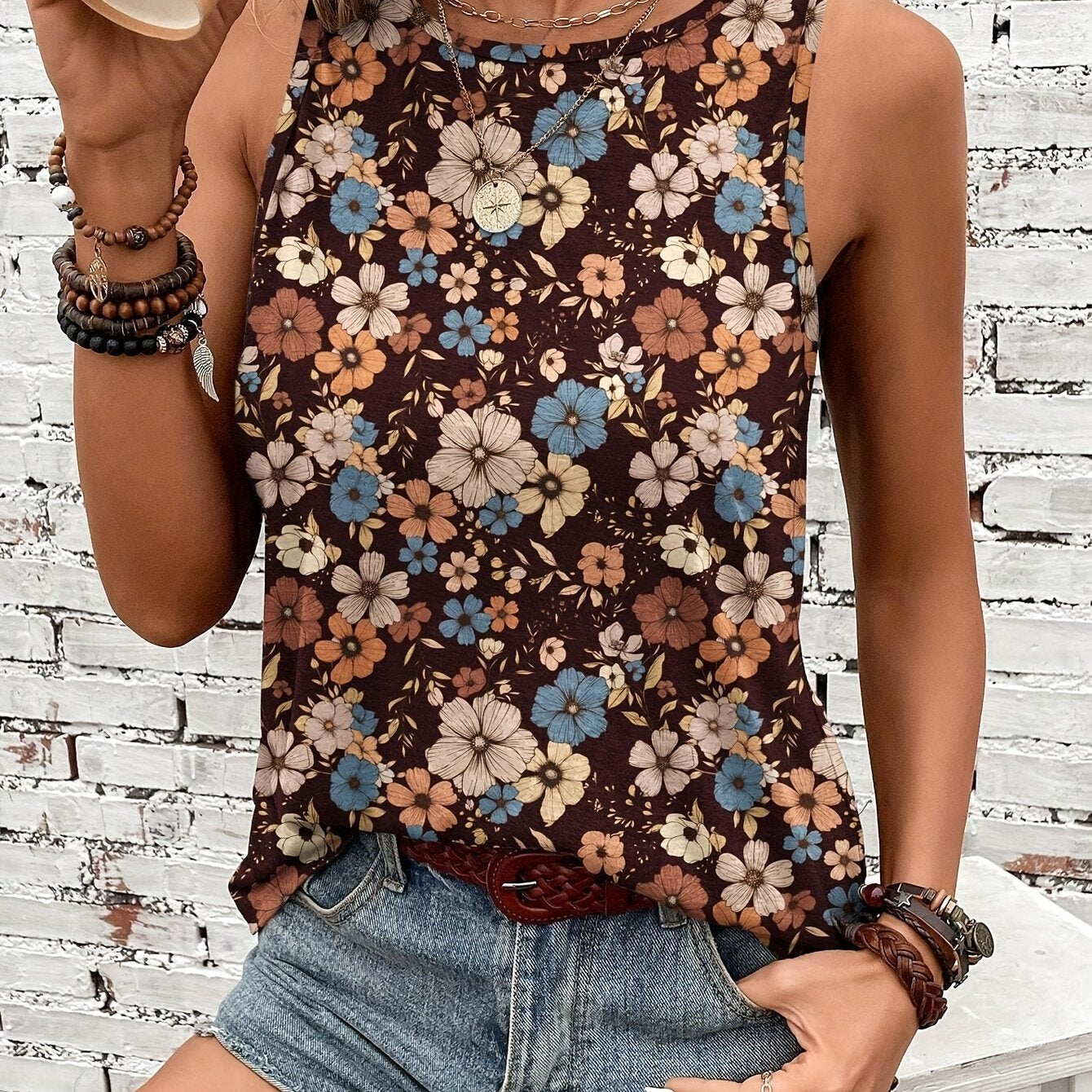 Fleur Sauvage | Top Sans Manches à Imprimé Floral Vintage