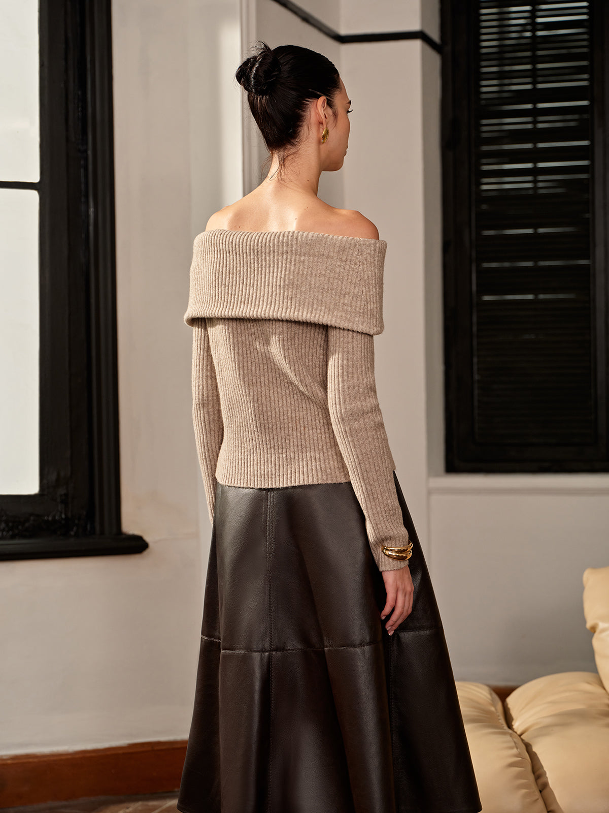 Clara - Pull Bardot | Beige | Élégant et Féminin