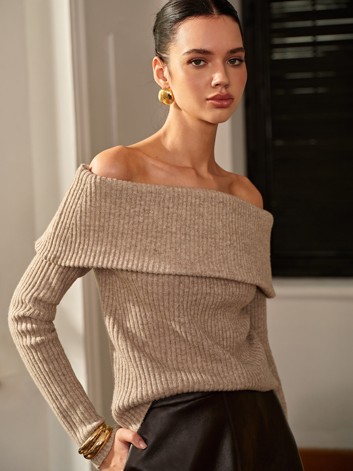 Clara - Pull Bardot | Beige | Élégant et Féminin