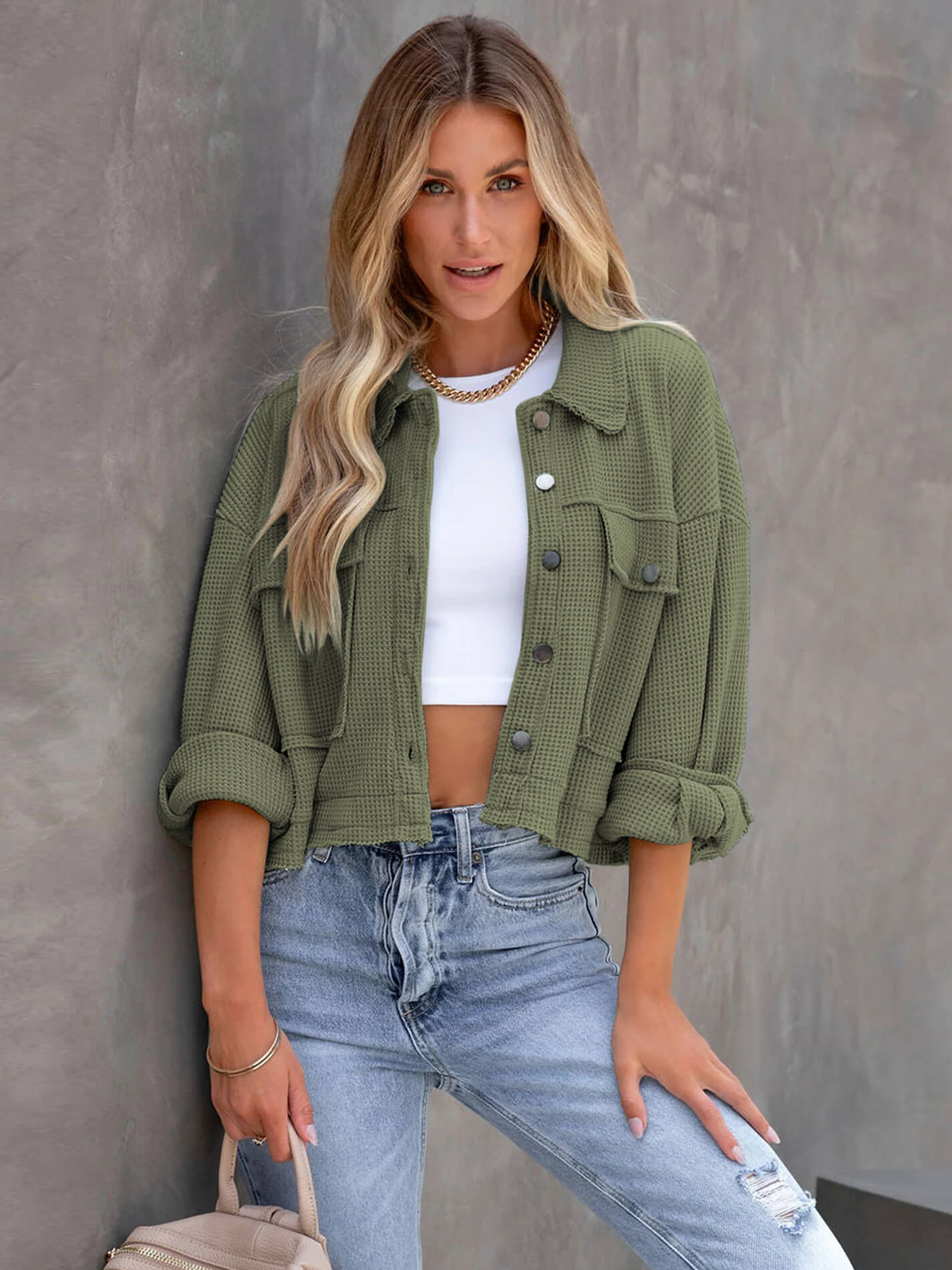 Veste Courte Waffle | Style Décontracté et Texture Nid d’Abeille