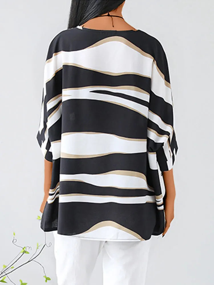 Blouse Oversize Rayée | Style Graphique et Confort Décontracté