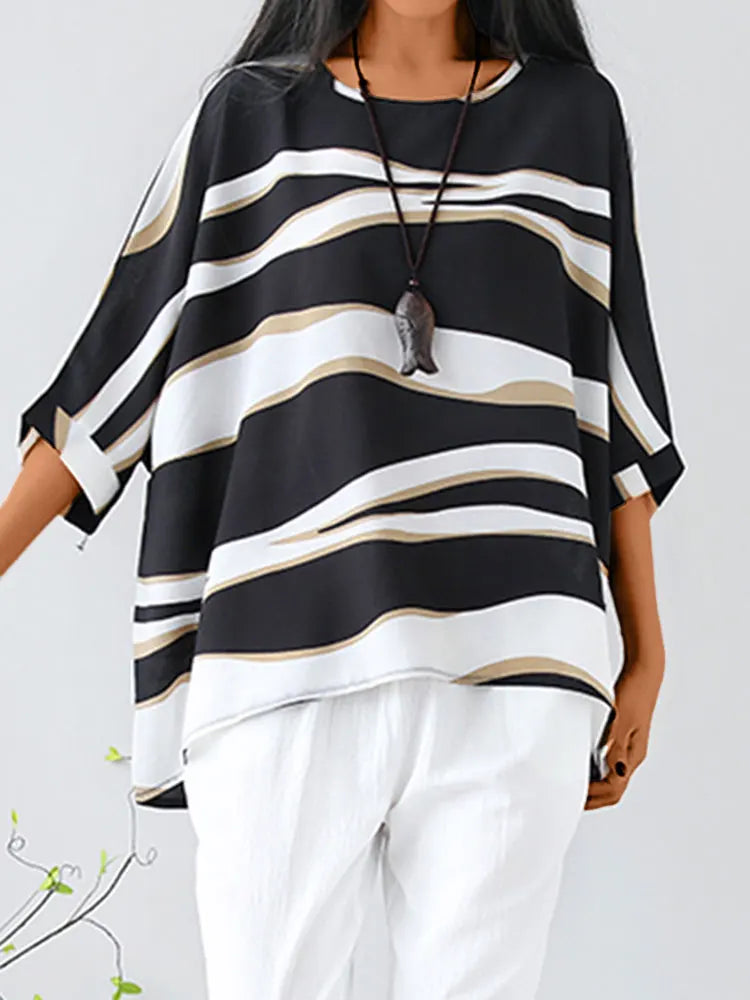 Blouse Oversize Rayée | Style Graphique et Confort Décontracté