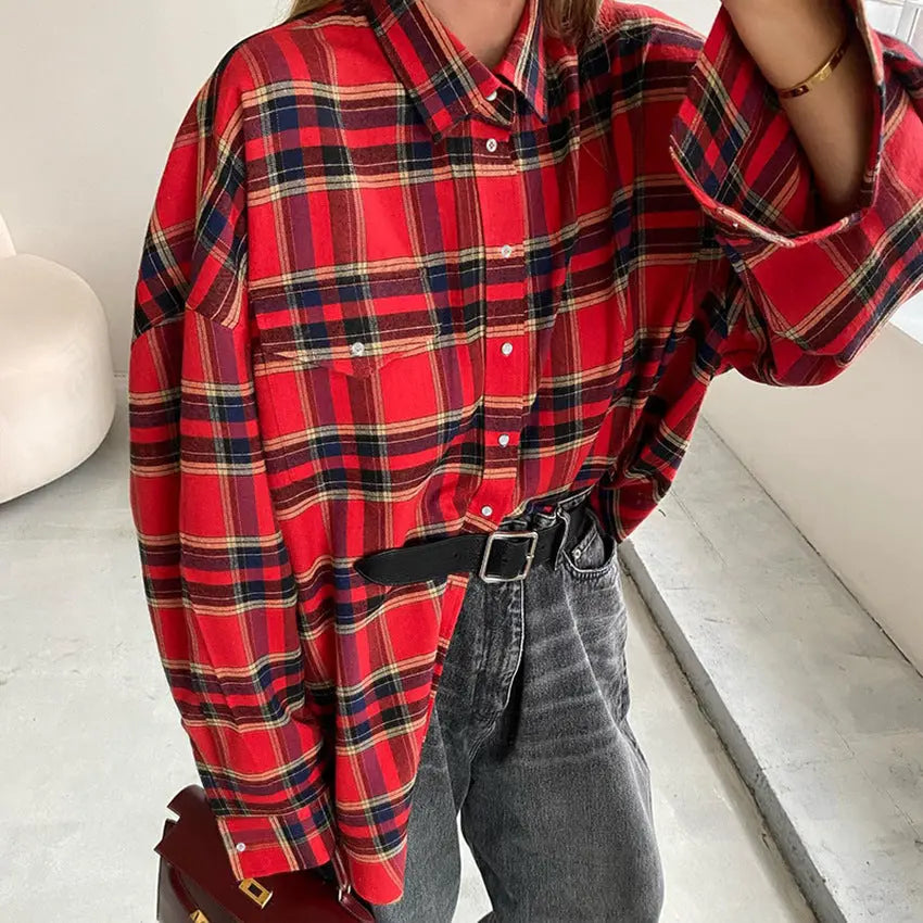 Chemise Oversize à Carreaux | 100% Coton | Look Décontracté et Tendance
