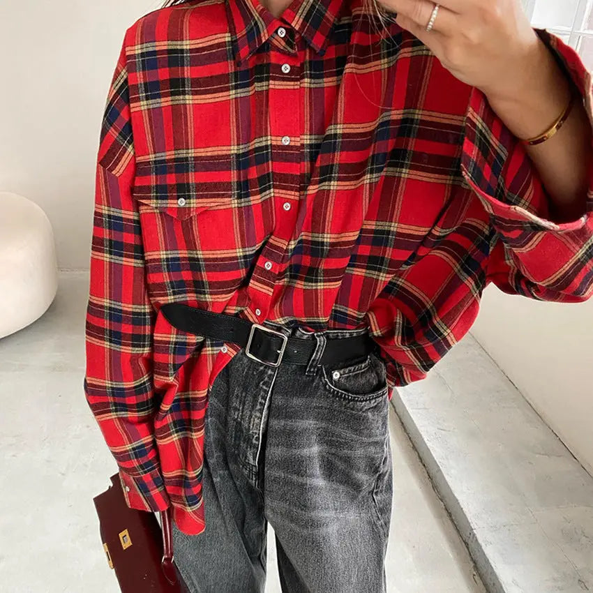 Chemise Oversize à Carreaux | 100% Coton | Look Décontracté et Tendance