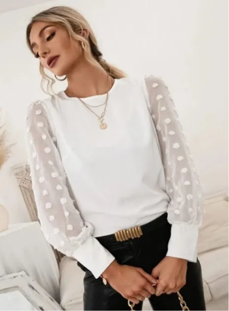 Blouse Manches Transparentes à Pois | Coton | Élégance Délicate et Moderne
