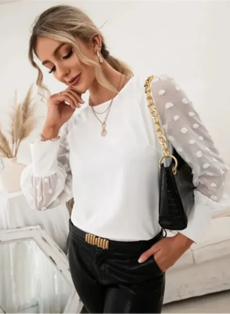 Blouse Manches Transparentes à Pois | Coton | Élégance Délicate et Moderne
