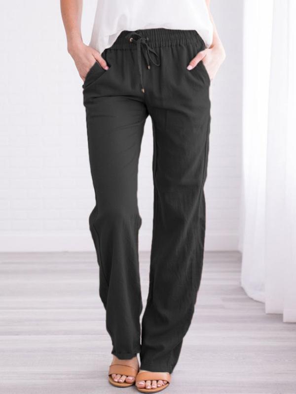 Pantalon Droit | Lin Léger | Taille Élastique & Cordon