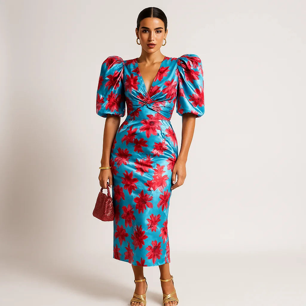 Carol - Robe Imprimée à Manches Bouffantes | Style Audacieux | Vibrante & Chic