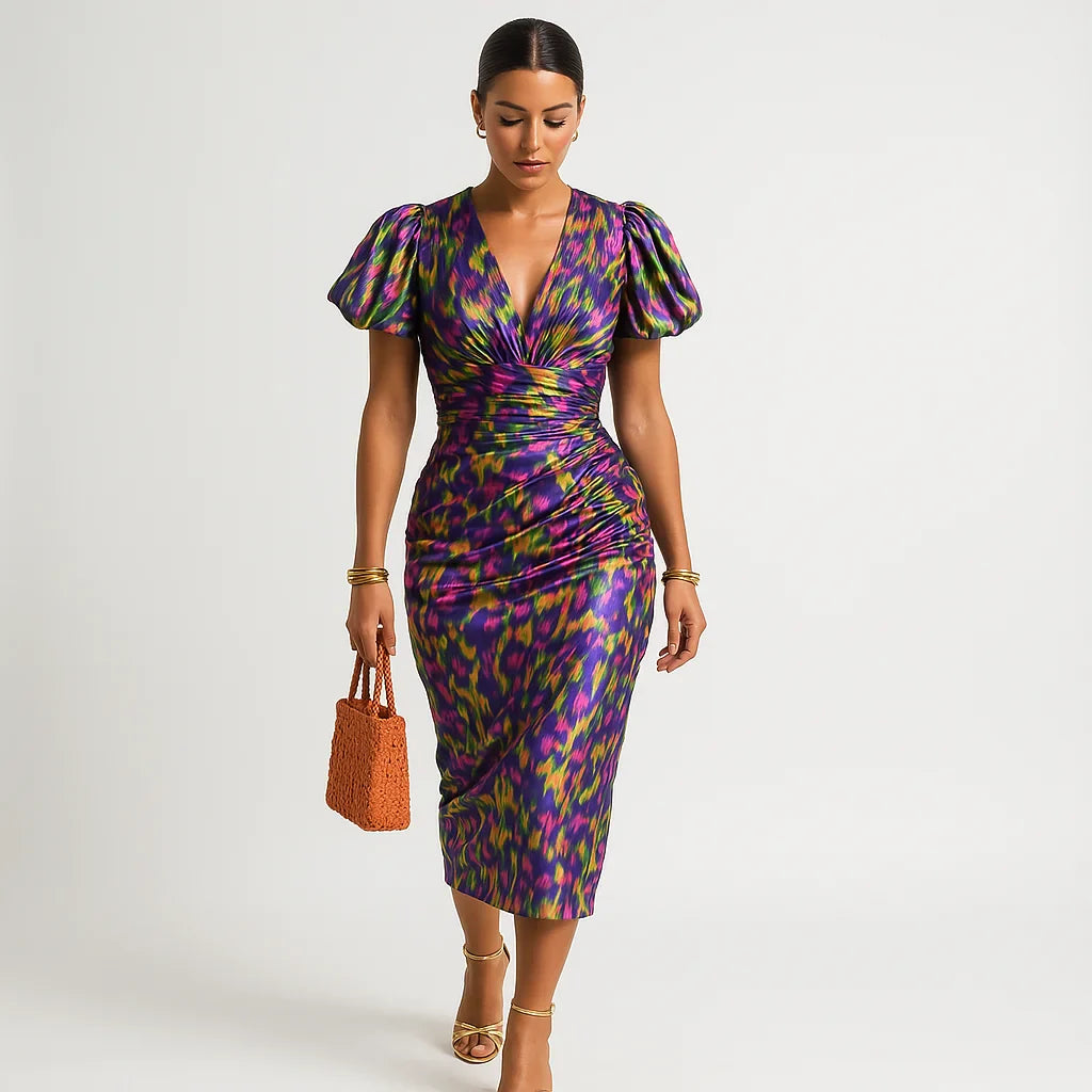 Carol - Robe Imprimée à Manches Bouffantes | Style Audacieux | Vibrante & Chic