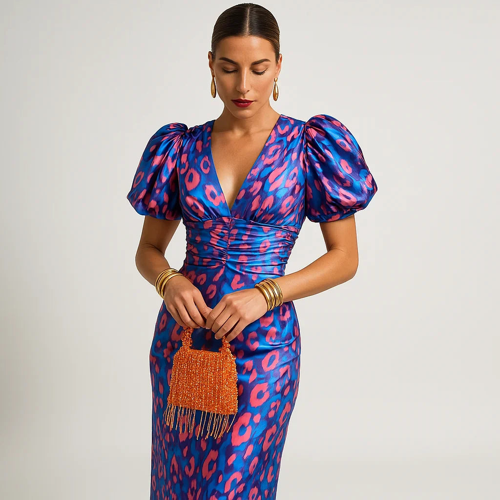 Carol - Robe Imprimée à Manches Bouffantes | Style Audacieux | Vibrante & Chic