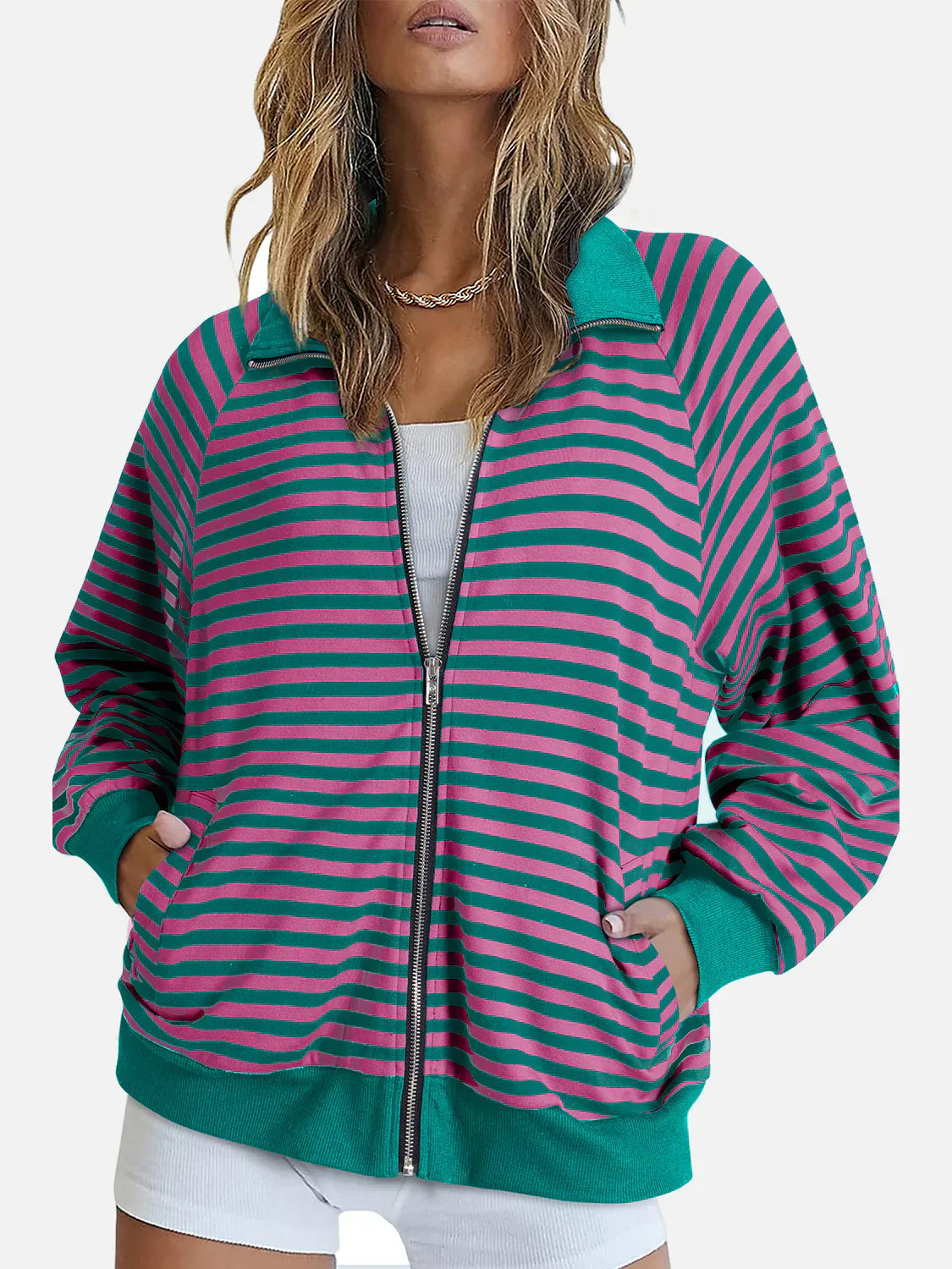 Veste Zippée Rayée | Confortable & Tendance | Manches Longues