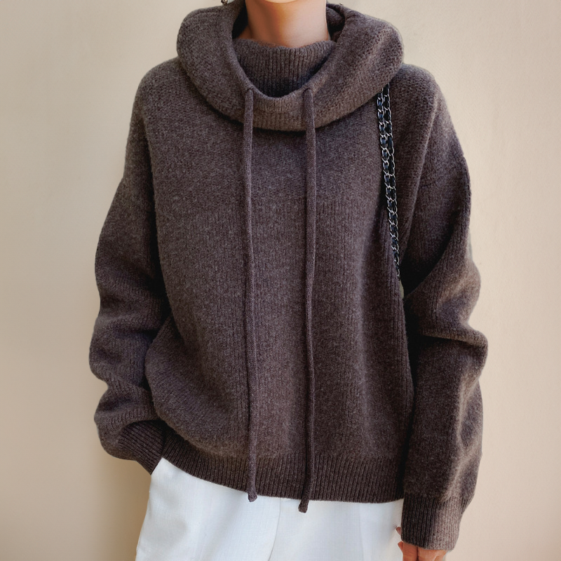 Pull Oversize | Col Roulé & Cordons | Confort & Élégance