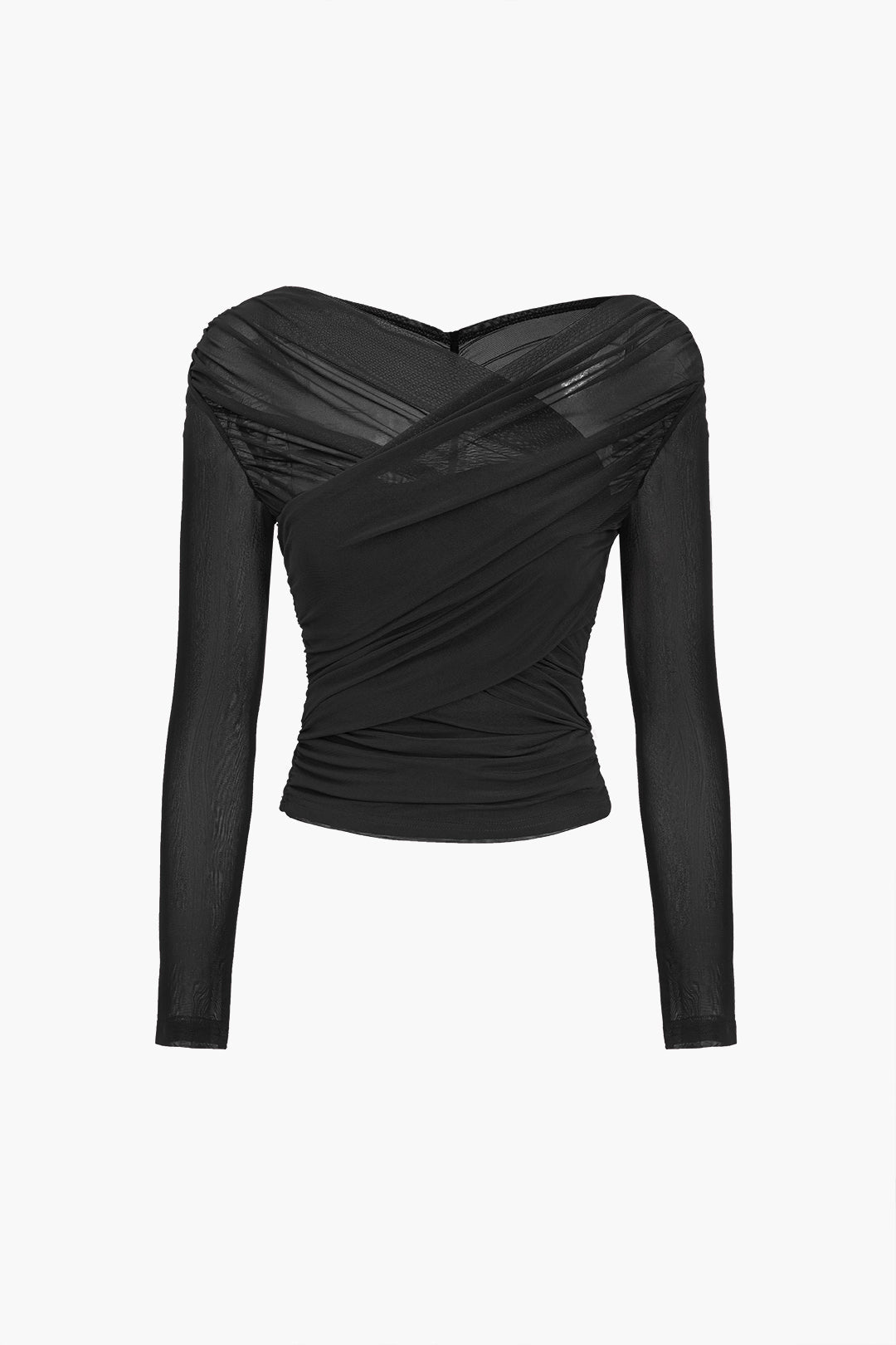 Top Croisé en Tulle | Élégance Drapée et Manches Longues