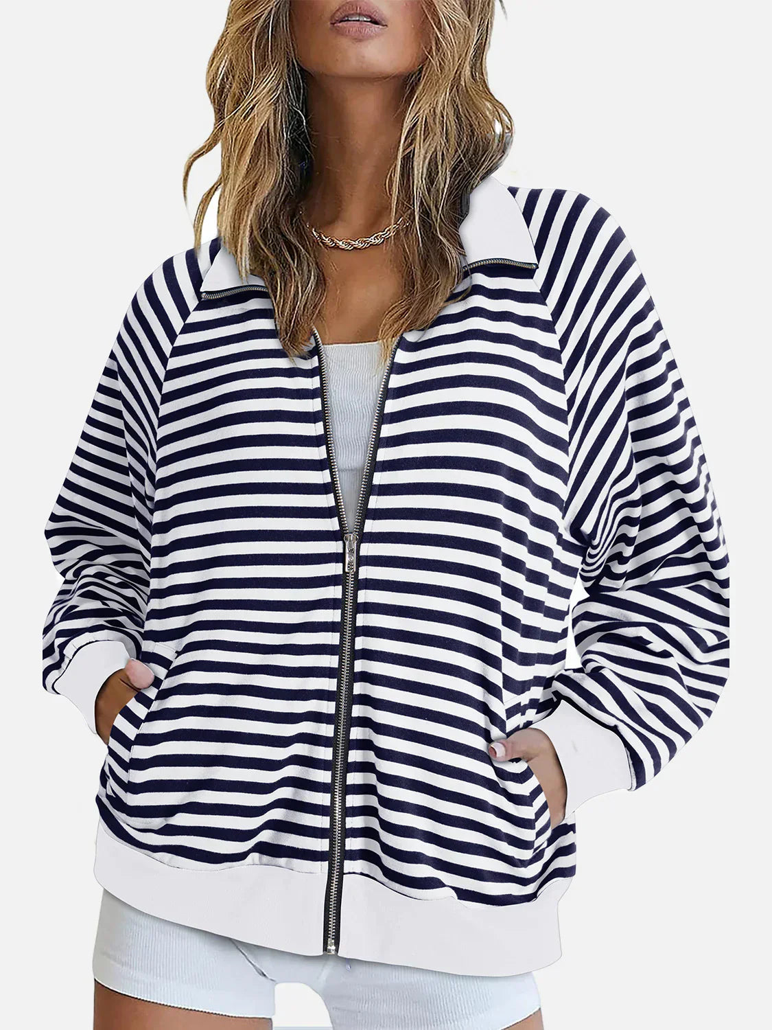 Veste Zippée Rayée | Confortable & Tendance | Manches Longues