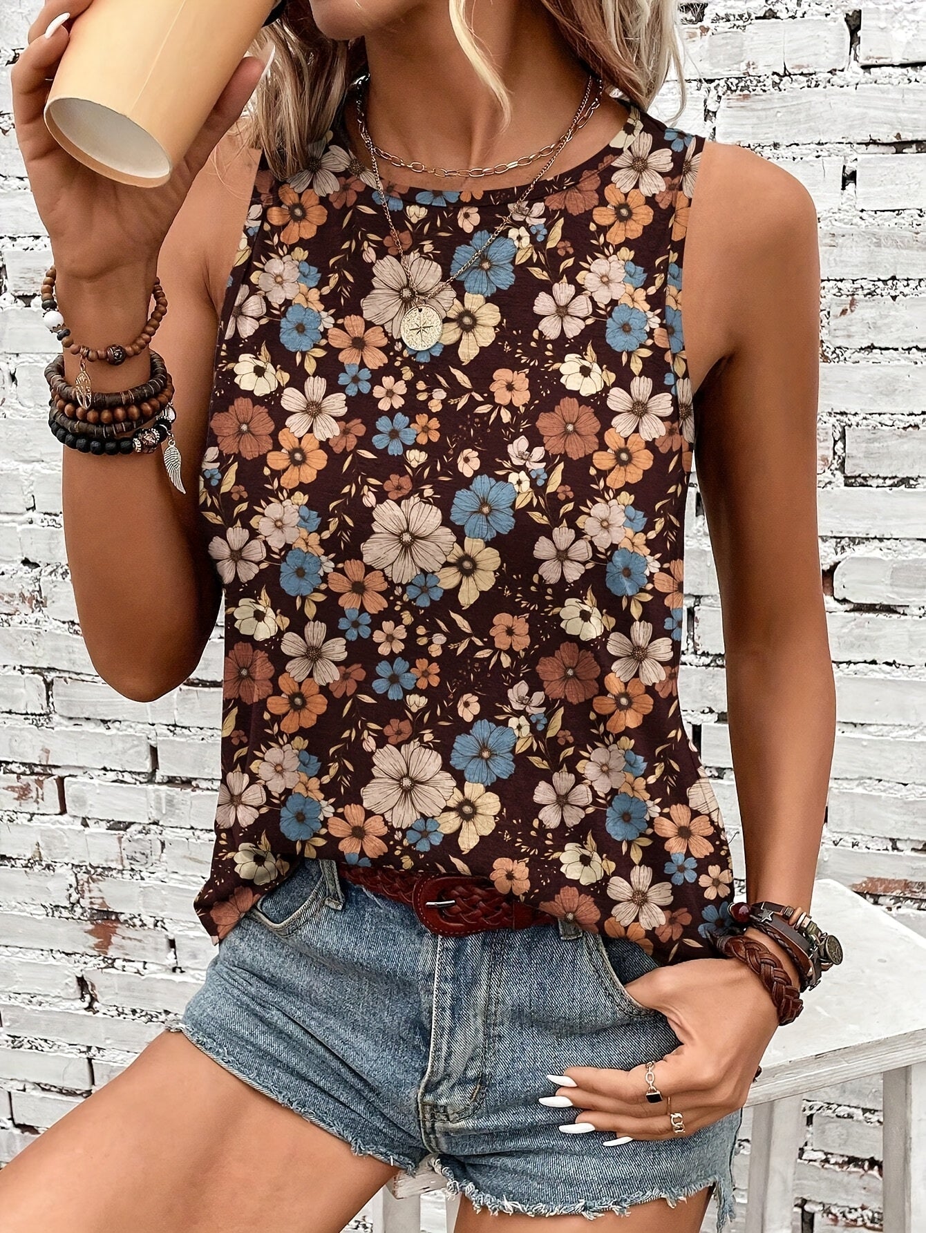 Fleur Sauvage | Top Sans Manches à Imprimé Floral Vintage