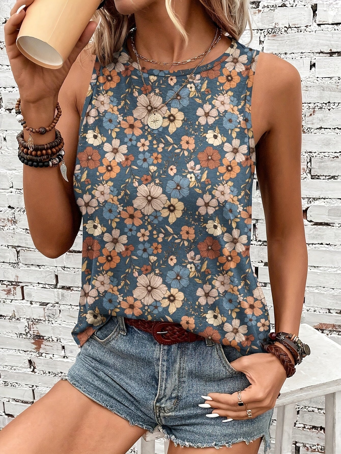 Fleur Sauvage | Top Sans Manches à Imprimé Floral Vintage