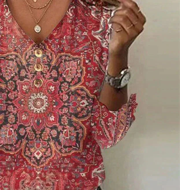 Blouse Orientale Rubis | Motifs Bohèmes & Éclat Authentique