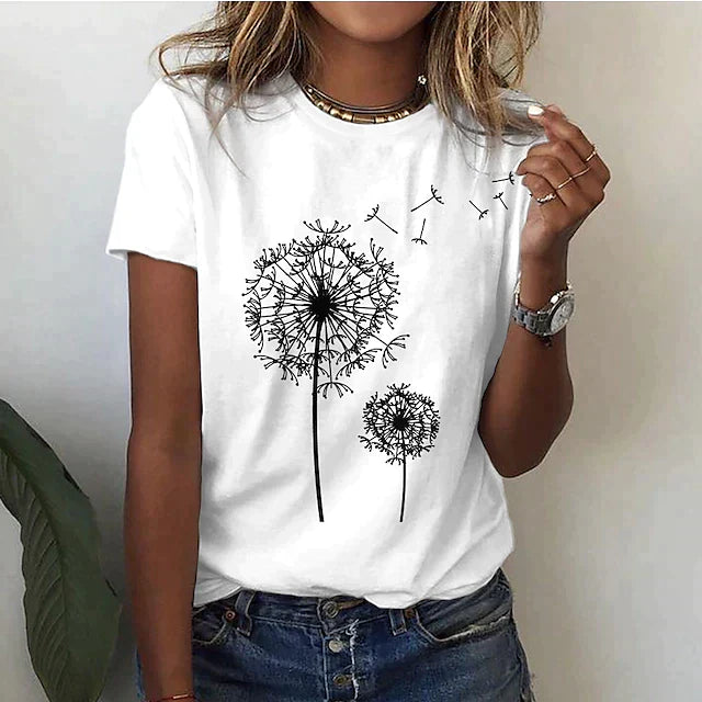 T-shirt Imprimé Pissenlit | Confort Décontracté | Style Naturel
